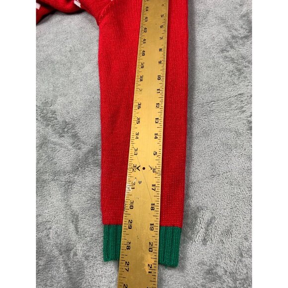 Christmas Reindeer Sweater Boys Large 10-12 Red Green Snowflake Holiday Time Cut - Picture 7 of 11